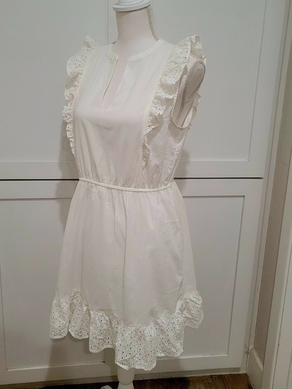 Steve Madden 100% Cotton White Eyelet Ruffle Mini Dress | Size Large - Picture 1 of 7